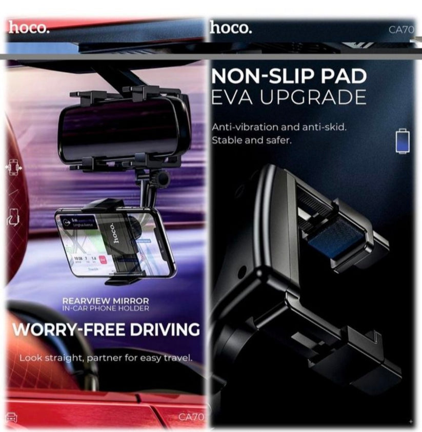 Hoco CA70 Universal Car Rear View Mirror Phone Mount Holder (Black